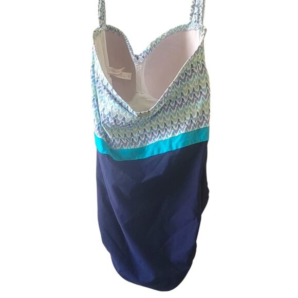 Small Helen Jon Navy Blue White & Green One Piece Halter Swimsuit - Picture 3 of 6